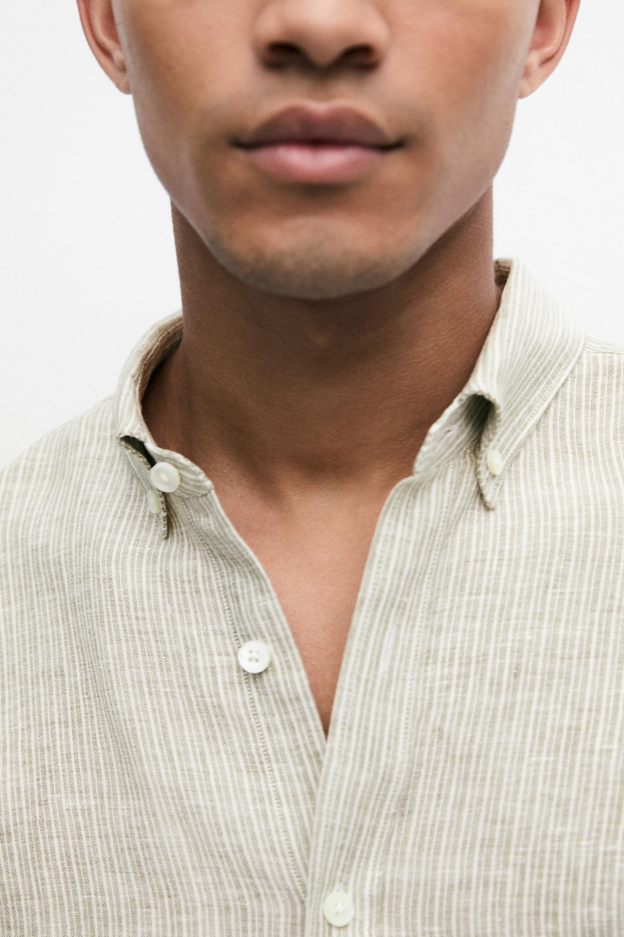 100% linen regular fit striped shirt